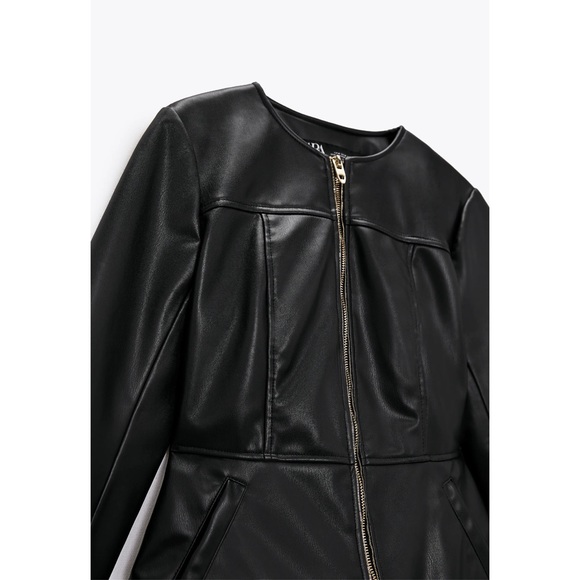 HP ✨NWOT 🖤 Zara Double Zippered Faux Leather Jacket - Picture 7 of 12